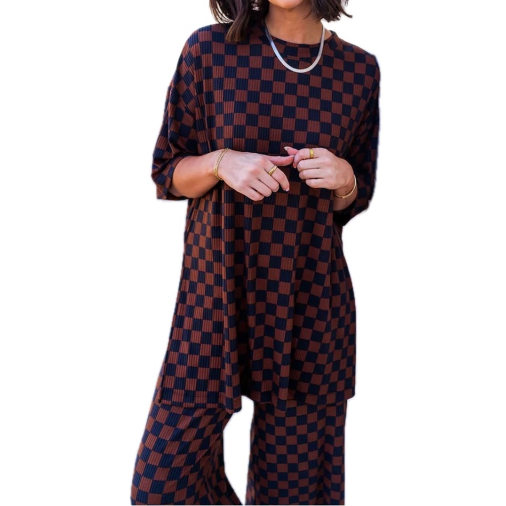 LALA ORIGINAL: Lex Ribbed Checkerboard Playsuit in Black + Mocha